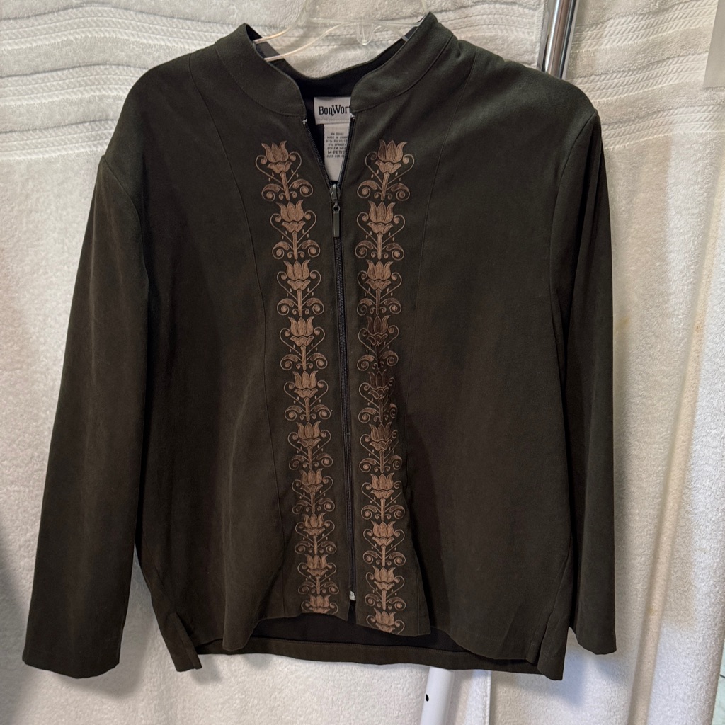 Bon Worth Dark Brown Floral Embroidered Blazer H3